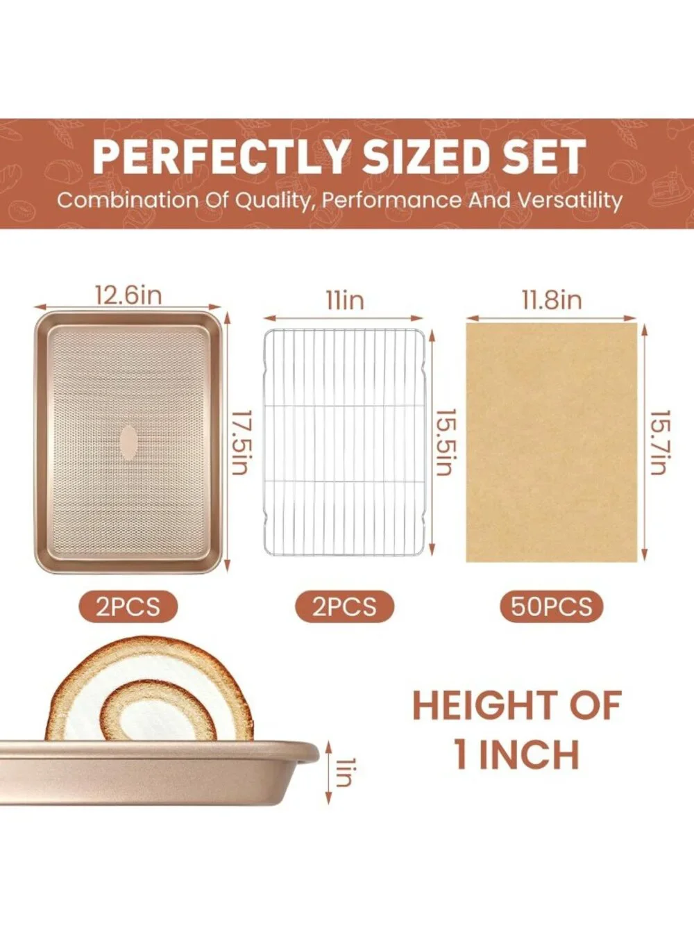 2-Pack Nonstick Baking Sheets & Racks Set with 50 Parchment Papers - Heavy Duty